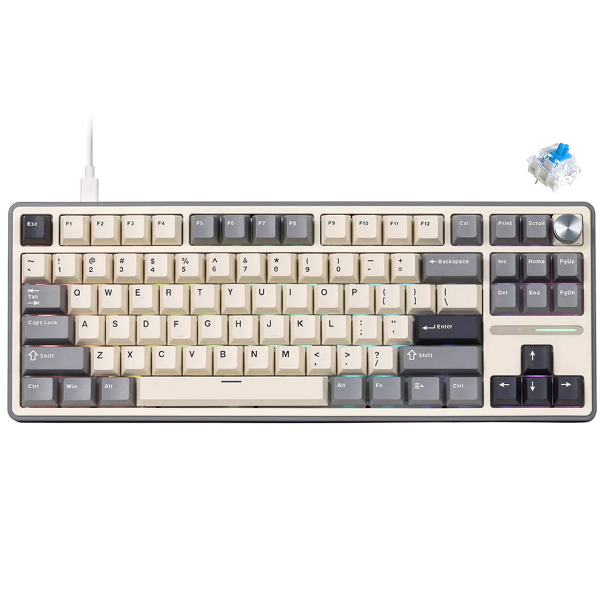 Royal Kludge R87Pro QMK Single-Mode RGB 81 Keys Hot-Swappable Mechanical Keyboard Half Grey (Blue Switch, Creamy Switch, Brown Switch) - Image 2