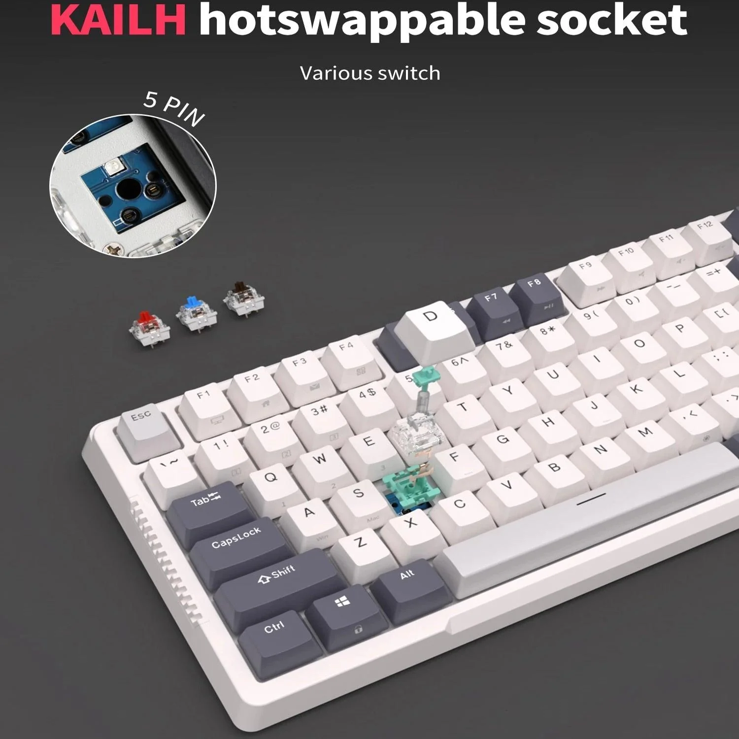 Royal Kludge RK-H81 Tri-Mode RGB 81 Keys Hot Swappable Mechanical Keyboard White Night (Sky Cyan Switch) - Image 2