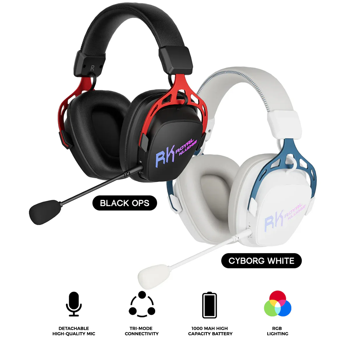 Royal Kludge RK HG103 RGB Tri-Mode Gaming Headphone (Black Ops, Cyborg White)