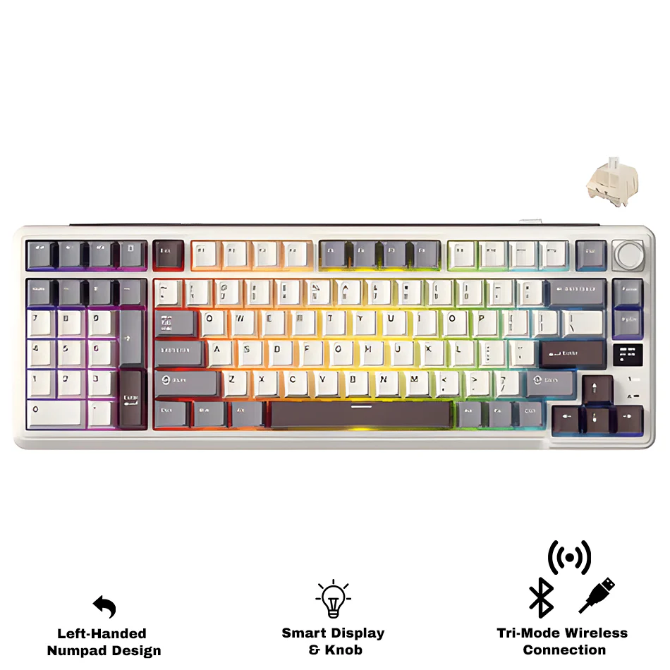 Royal Kludge RK-L98 Tri-Mode RGB 101 Keys Hot Swappable Mechanical Keyboard Sandalwood Brown (Cream Switch)