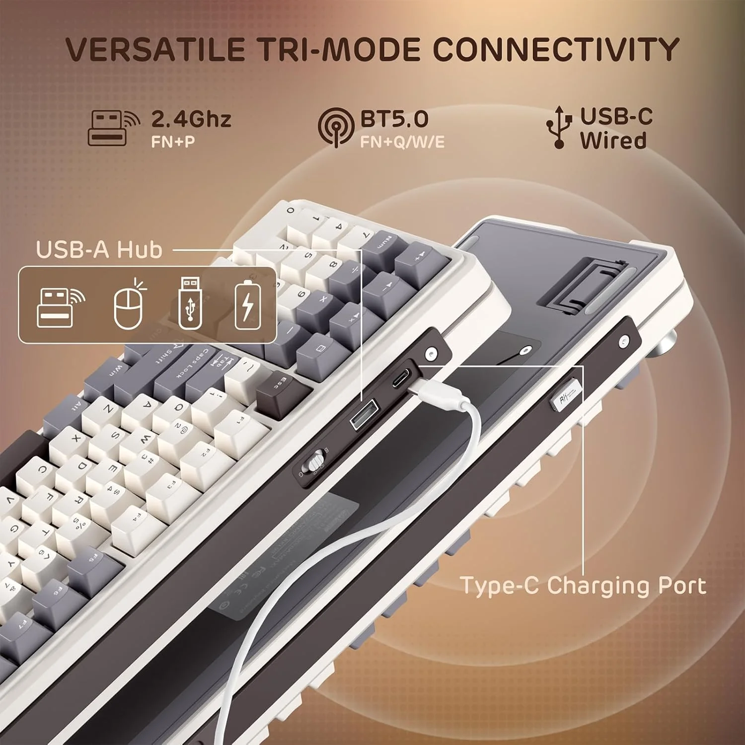 Royal Kludge RK-L98 Tri-Mode RGB 101 Keys Hot Swappable Mechanical Keyboard Sandalwood Brown (Cream Switch) - Image 5