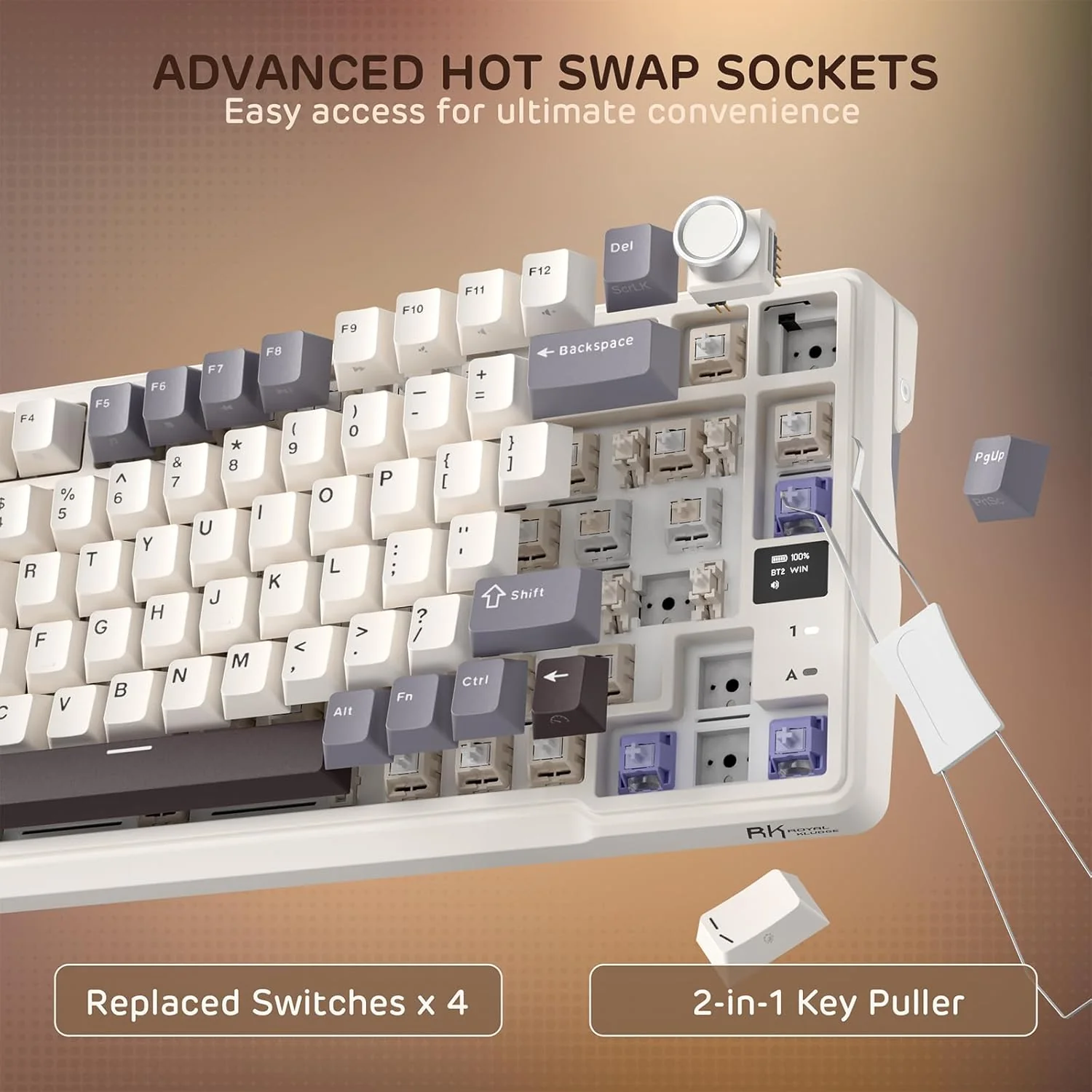Royal Kludge RK-L98 Tri-Mode RGB 101 Keys Hot Swappable Mechanical Keyboard Sandalwood Brown (Cream Switch) - Image 7
