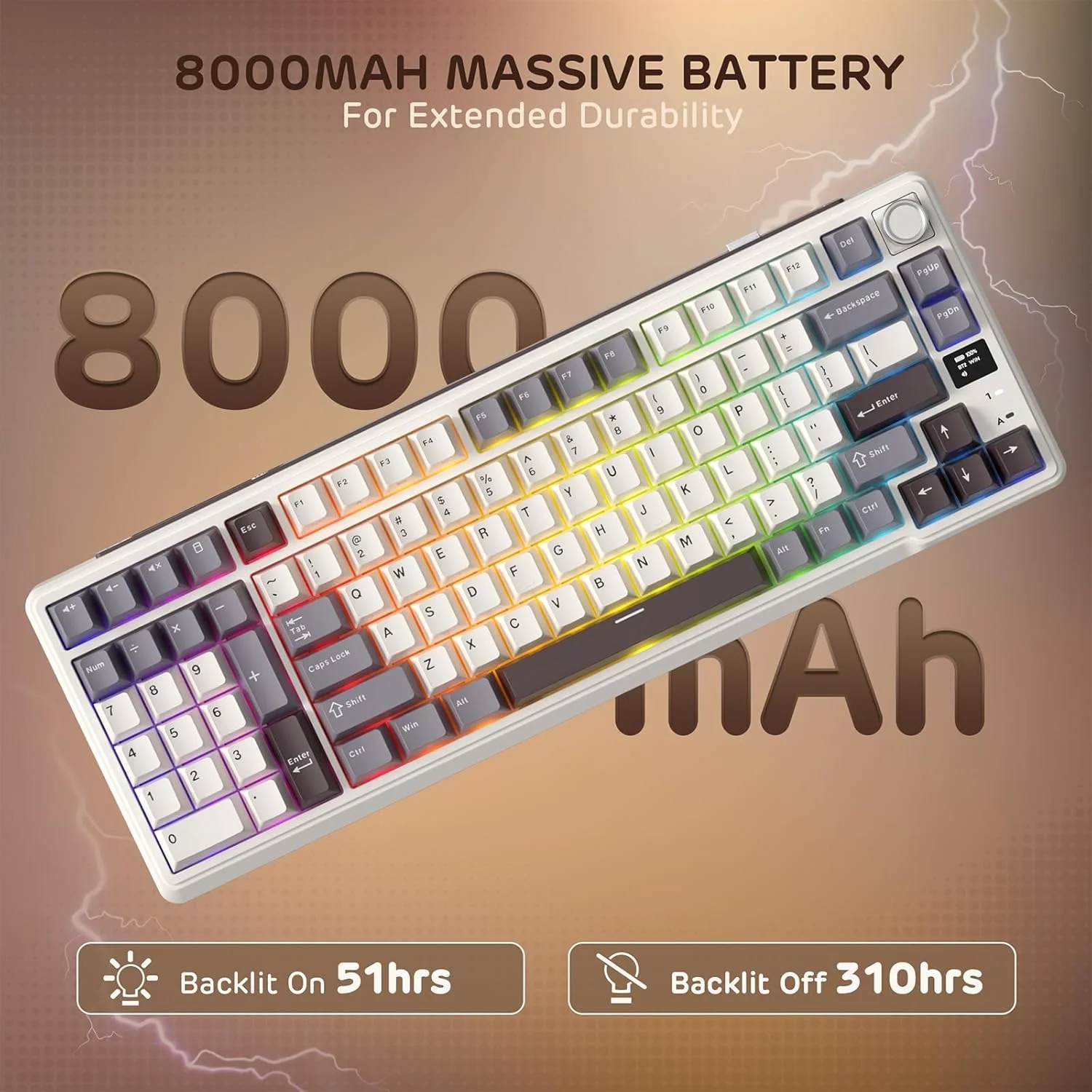 Royal Kludge RK-L98 Tri-Mode RGB 101 Keys Hot Swappable Mechanical Keyboard Sandalwood Brown (Cream Switch) - Image 9