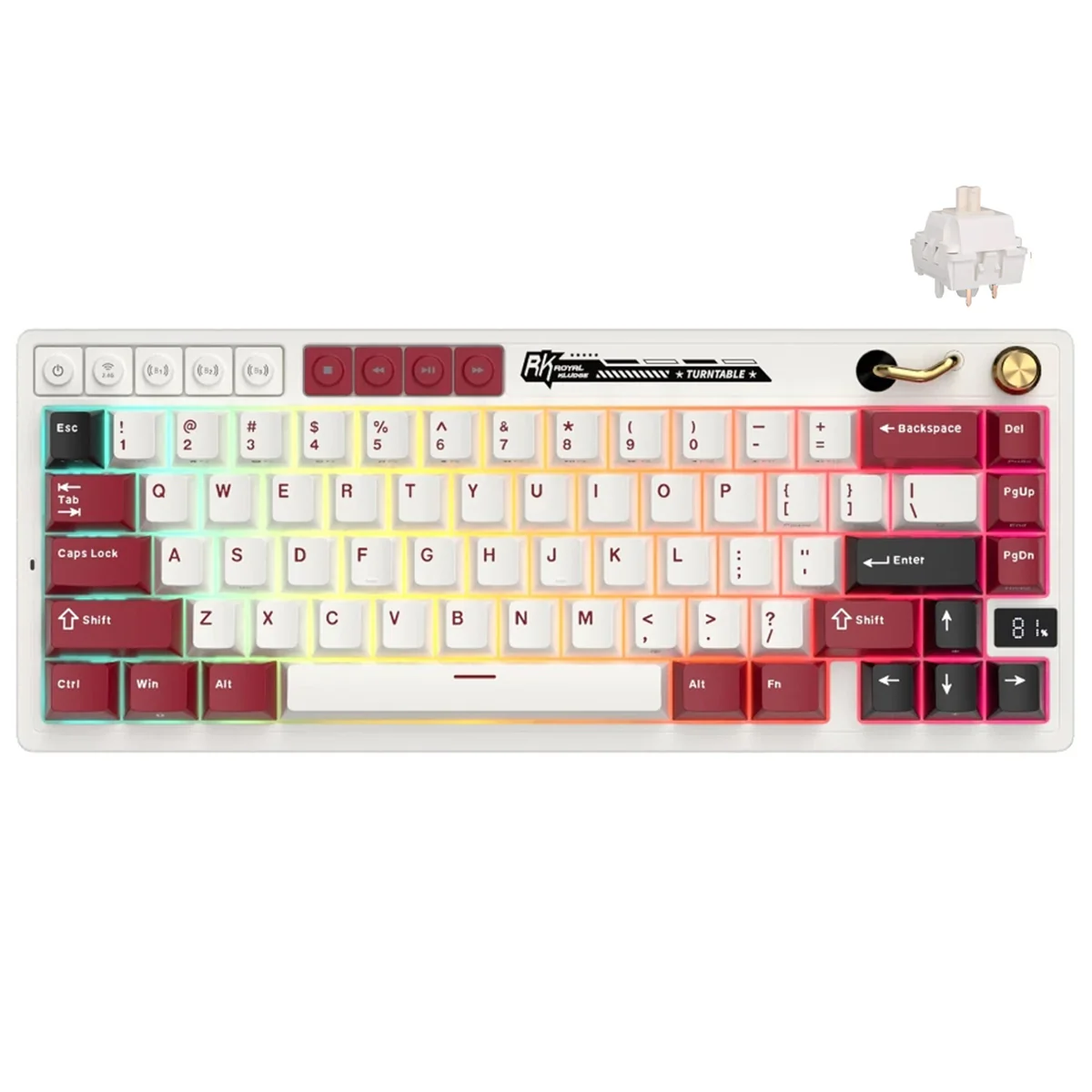 Royal Kludge RK M65 Tri-Mode RGB 66 Keys Hot-Swappable Mechanical Keyboard Famicom (Cream Switch, Beige Switch) - Image 3
