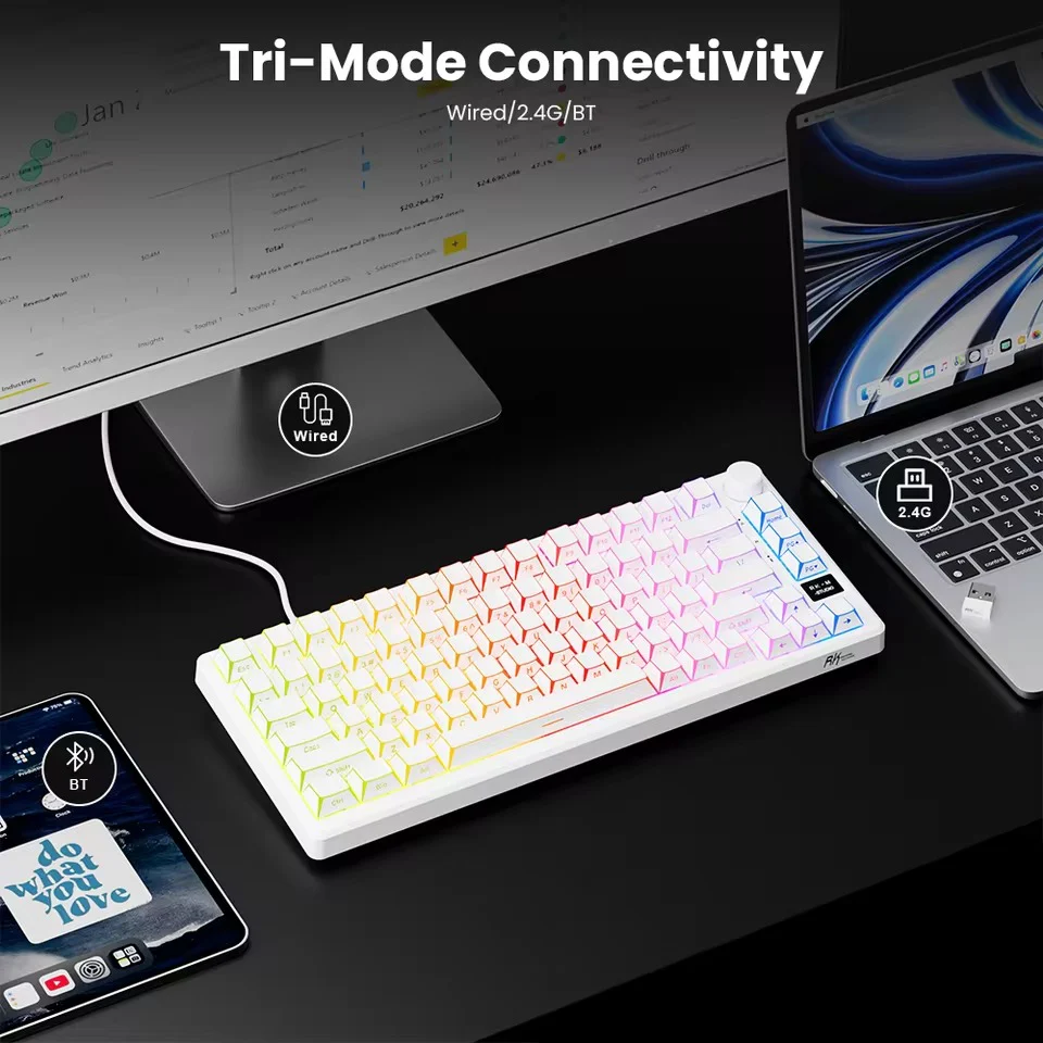 Royal Kludge RK-M75 Tri-Mode RGB 81 Keys Hot-Swappable Mechanical Keyboard Aurora (Creamy Switch) - Image 6