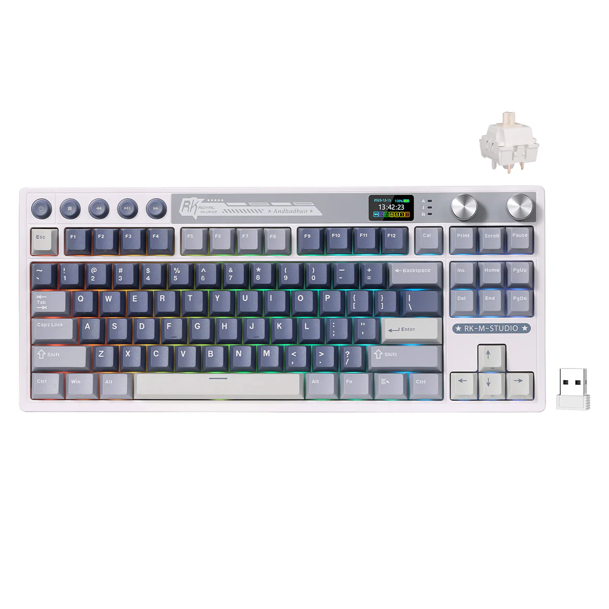 Royal Kludge RK M87 Tri-Mode RGB 88 Keys Hot-Swappable Mechanical Keyboard Ocean Blue (Blue Switch, Beige Switch, Cream Switch) - Image 3