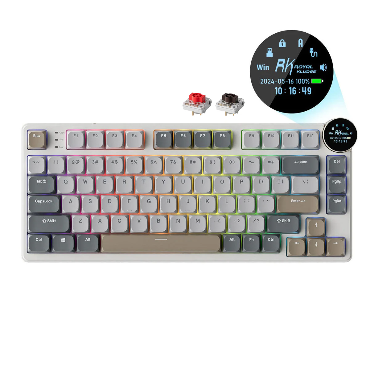 Royal Kludge RK N80 Tri-Mode RGB 80 Keys Hot Swappable Mechanical Keyboard Pearly Dawn (Red Switch, Brown Switch)
