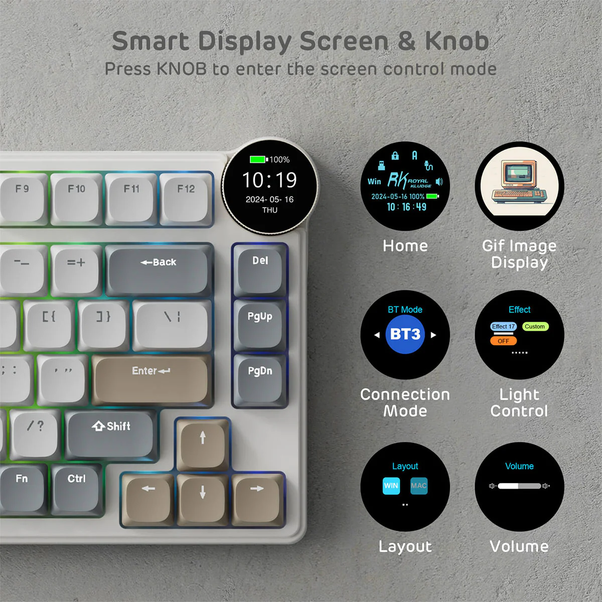 Royal Kludge RK N80 Tri-Mode RGB 80 Keys Hot Swappable Mechanical Keyboard Pearly Dawn (Red Switch, Brown Switch) - Image 6