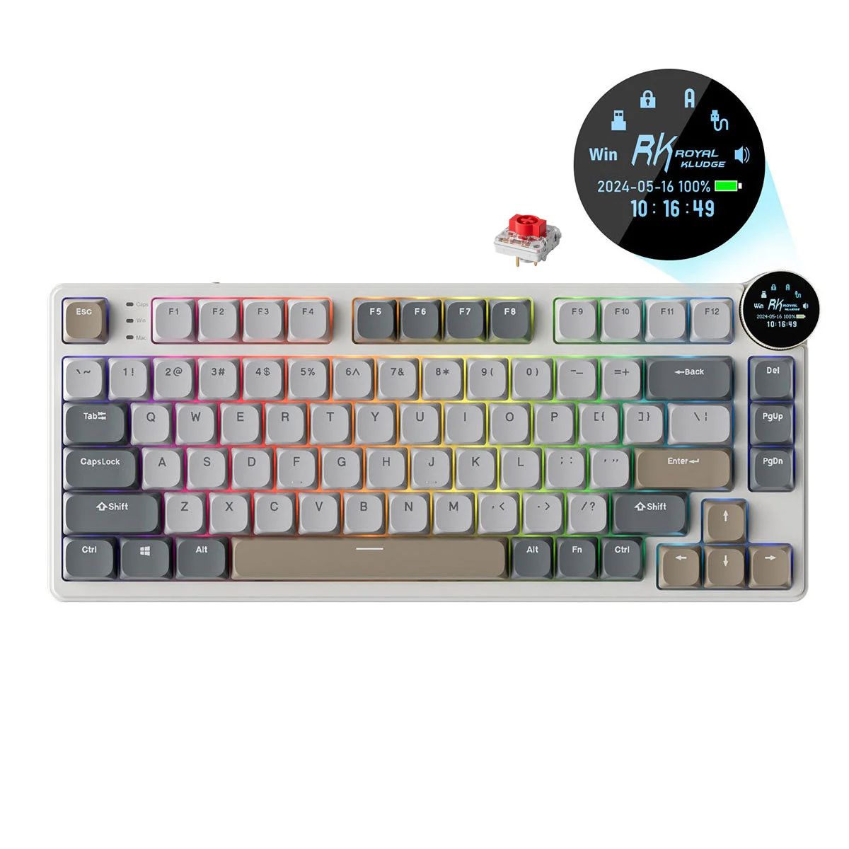 Royal Kludge RK N80 Tri-Mode RGB 80 Keys Hot Swappable Mechanical Keyboard Pearly Dawn (Red Switch, Brown Switch) - Image 7