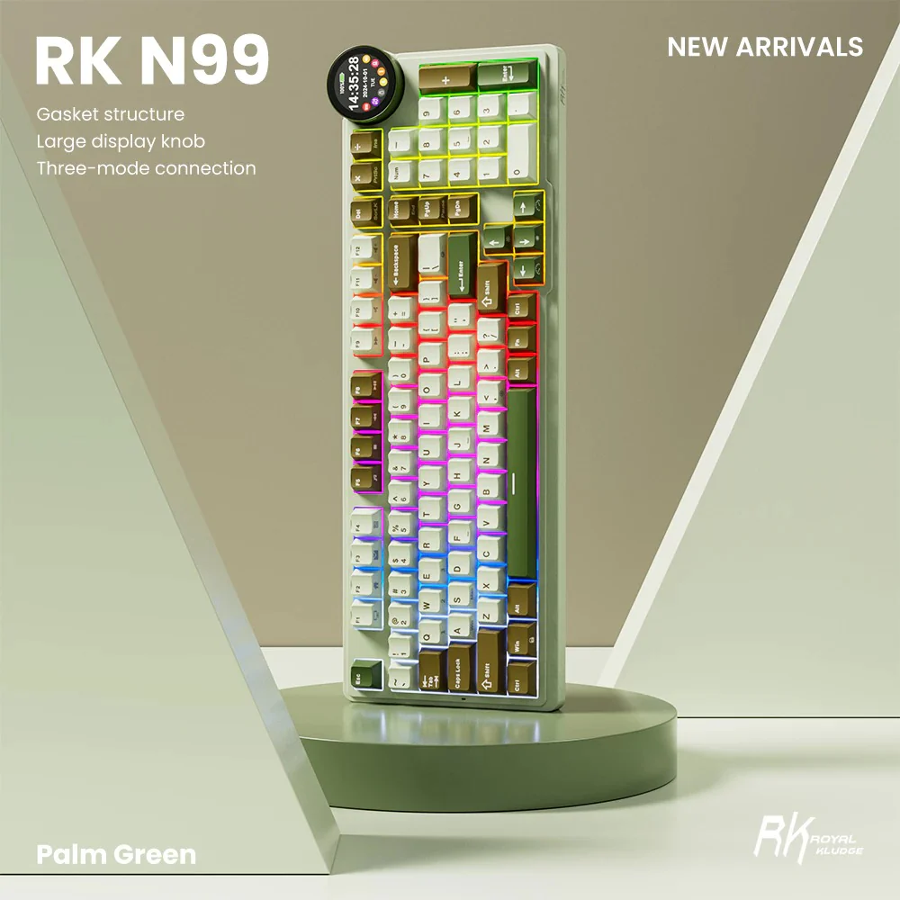 Royal Kludge RK-N99 Tri-Mode RGB 98 Keys Hot Swappable Mechanical Keyboard Palm Green (Beige, Cream, Violet Switch) - Image 3