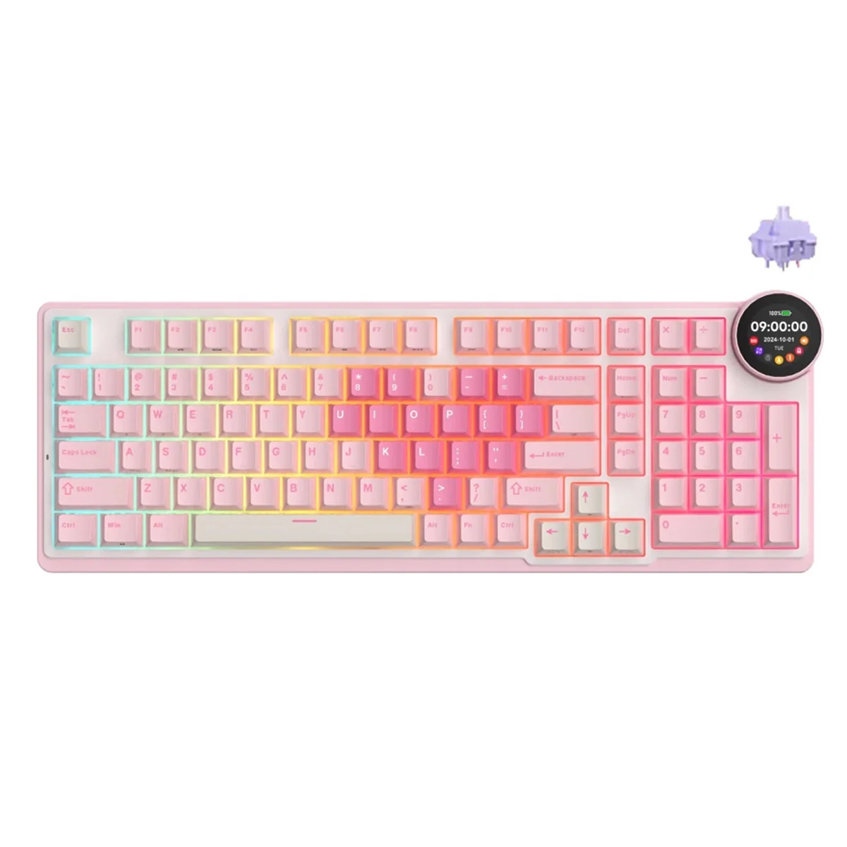Royal Kludge RK-N99 Tri-Mode RGB 98 Keys Hot Swappable Mechanical Keyboard Pink Melody (Violet Switch, Cream Switch, Beige Switch) - Image 3