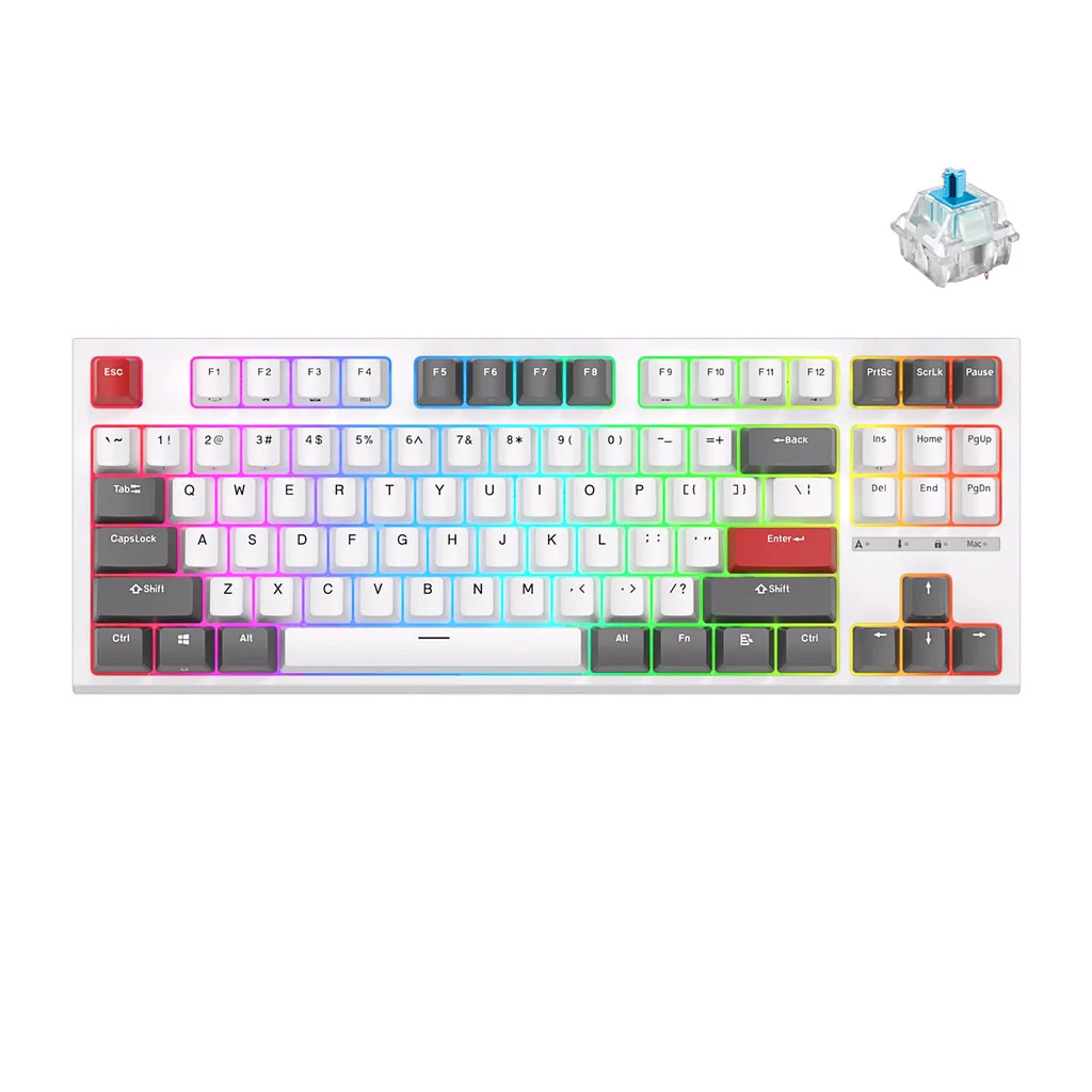 Royal Kludge RK-R87 Single-Mode RGB 87 Keys Hot Swappable Mechanical Keyboard White (Blue Switch)
