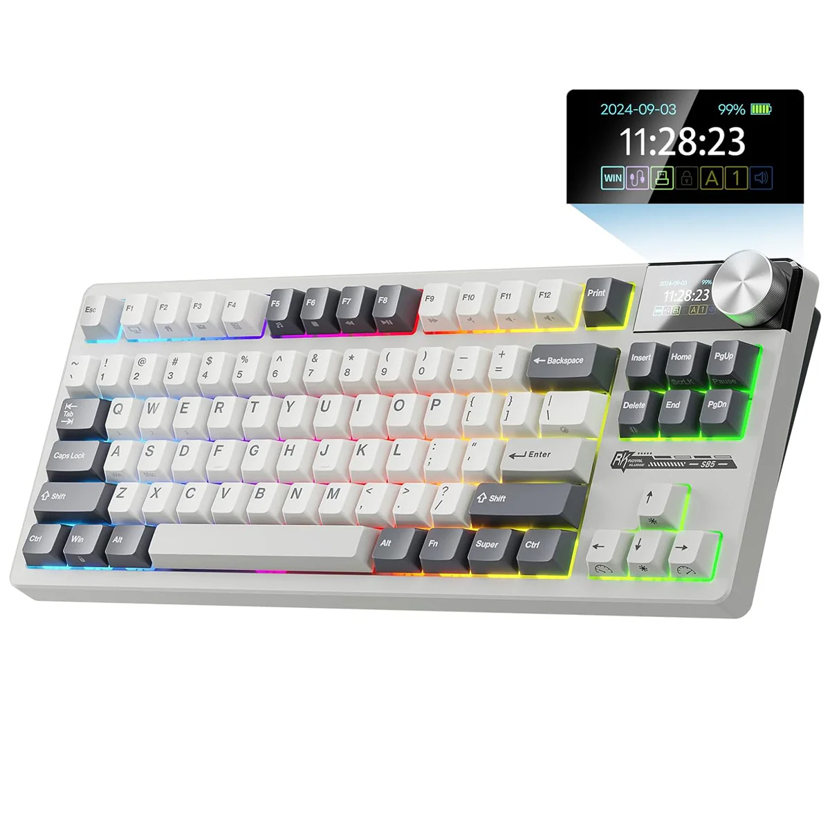 Royal Kludge RK-S85 Tri-Mode RGB 85 Keys Hot Swappable Mechanical Keyboard White Night (Cloud Switch, Beige Switch) - Image 2