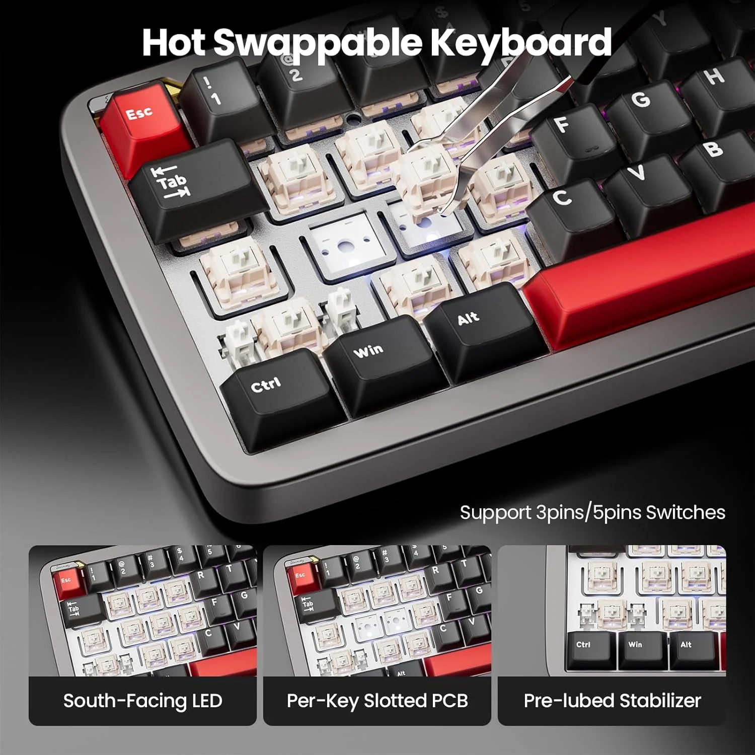 Royal Kludge RK Ultra65 Single-Mode RGB 67 Keys Hot-Swappable Mechanical Keyboard Patina Grey (Cream Switch) - Image 5