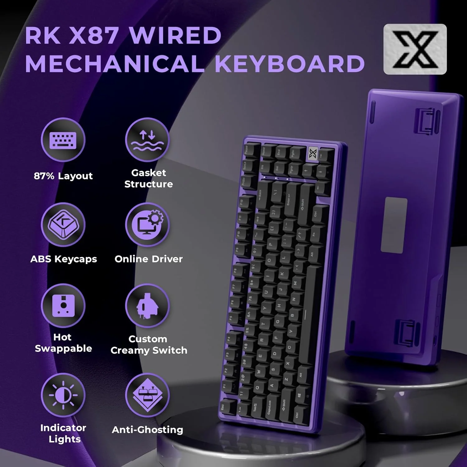 Royal Kludge RK X87 Single-Mode RGB 86 Keys Hot Swappable Mechanical Keyboard Blackberry Mousse (Creamy Switch) - Image 2