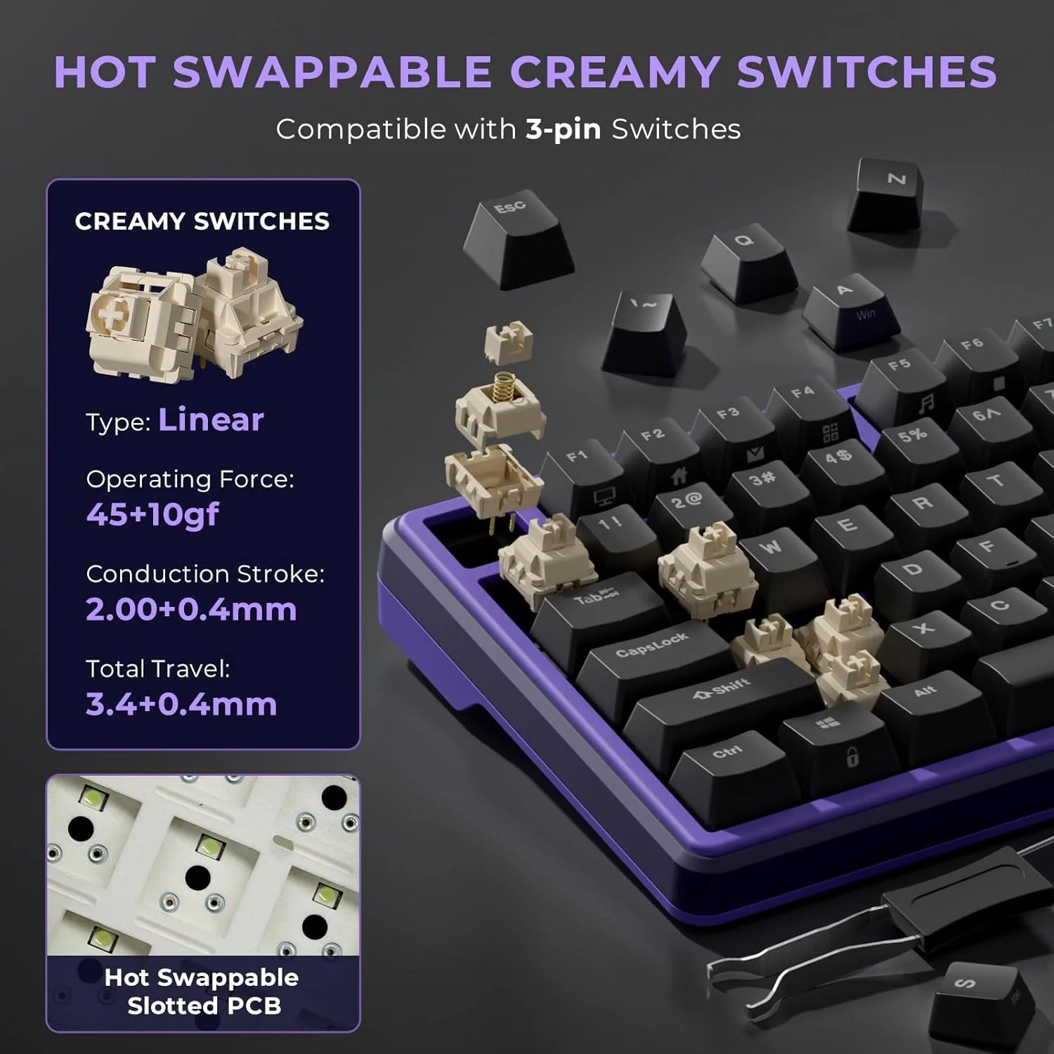 Royal Kludge RK X87 Single-Mode RGB 86 Keys Hot Swappable Mechanical Keyboard Blackberry Mousse (Creamy Switch) - Image 4