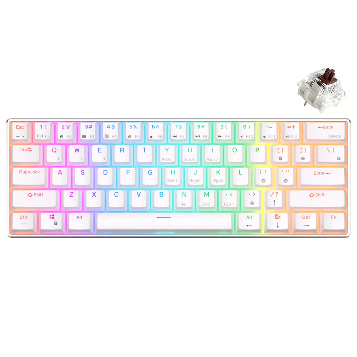 Royal Kludge RK61 Pro Tri-Mode RGB 61 Keys Hot Swappable Mechanical Keyboard Silver/White (Brown Switch)