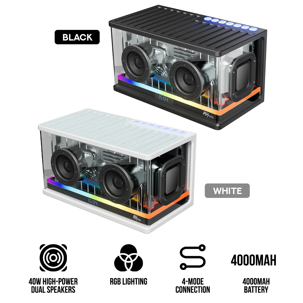 Royal Kludge SH100 RGB Gaming Speaker (Black, White)