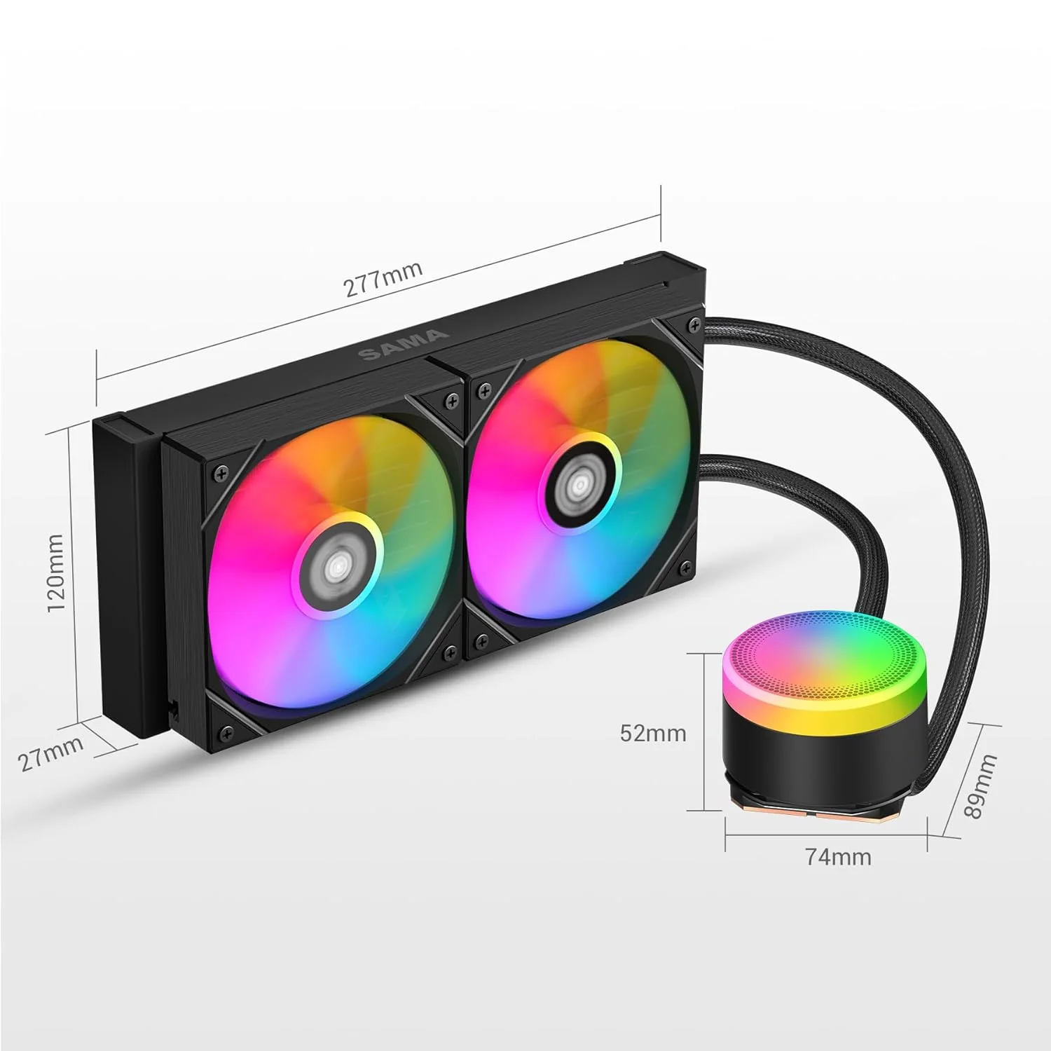 Sama L40 240mm ARGB AIO CPU Cooler (Black, White) - Image 7