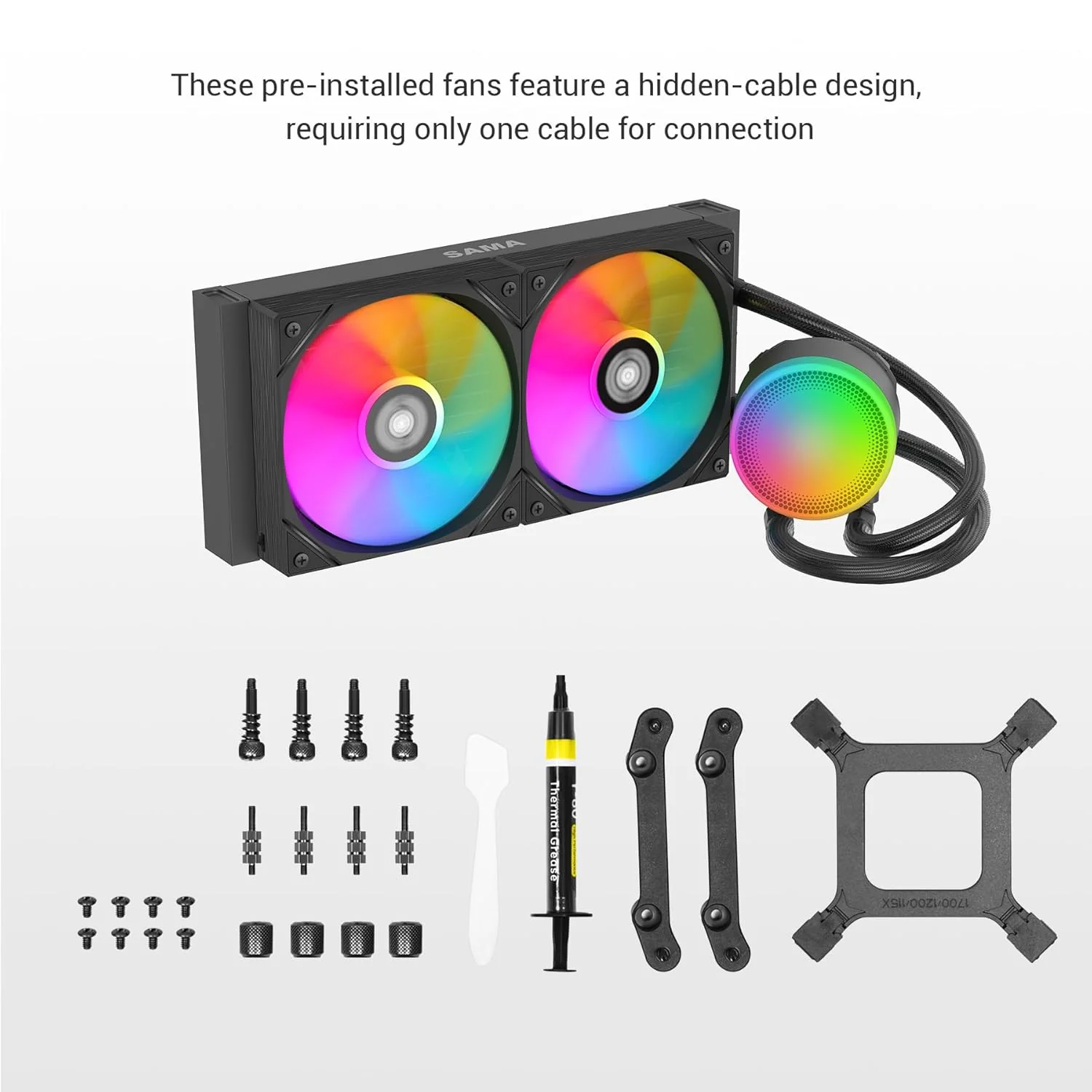 Sama L40 240mm ARGB AIO CPU Cooler (Black, White) - Image 9