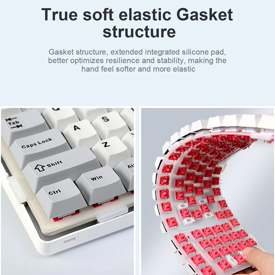 Aula F99 RGB Tri-Mode Type-C 98% 99-Key Gasket Structure Hot-Swap Mechanical Gaming Keyboard (Gray Wood Switch)(Grey/White/Dark Grey, White/Blue/Purple) - Image 5