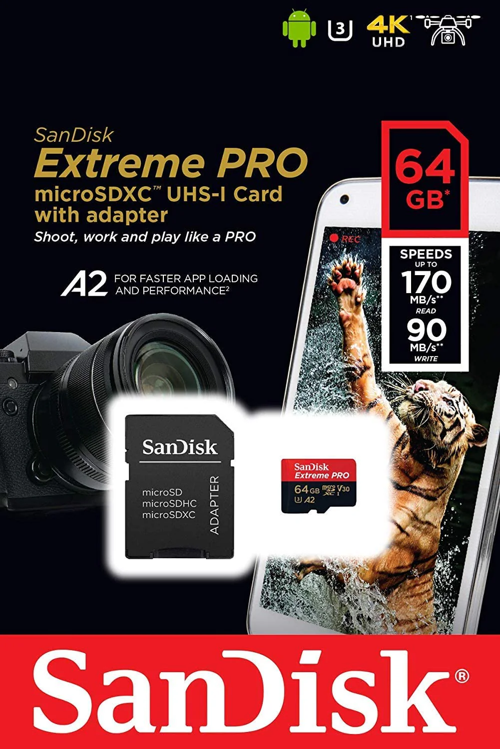 Sandisk Extreme Pro 64GB MicroSDXC UHS-1 Card With Adapter (SDSQXCY-064G-GN6MA) - Image 4
