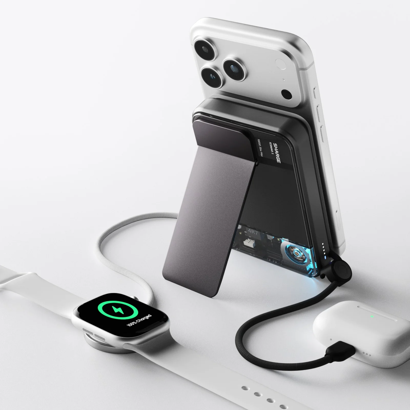 Sharge ICEMAG 3 Power Bank Wireless Charging 10000mAh 35W with Active Cooling (M3) (Black, White) - Image 4