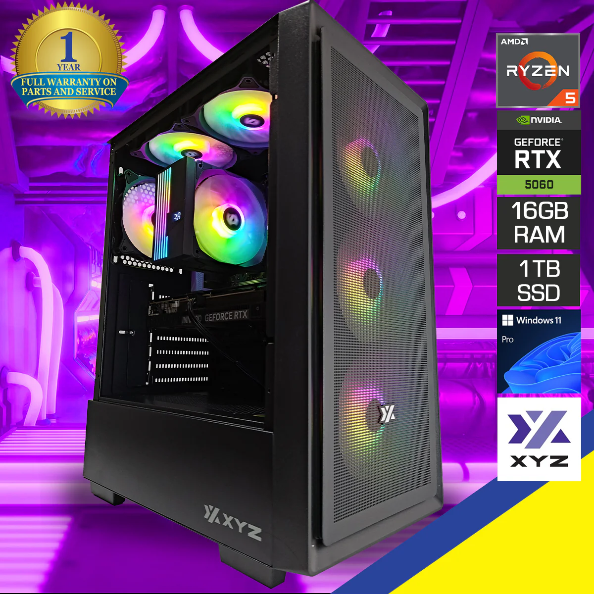 Sigma Airone 100 X Black Desktop Gaming PC | AMD Ryzen 5 7500F | 16GB RAM | 1TB SSD | RTX 5060 Ti | Windows 11 Pro