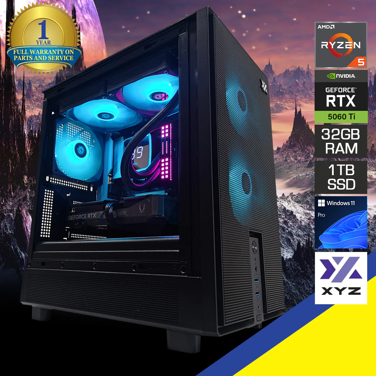 Sigma Atom Black Desktop Gaming PC | AMD Ryzen 5 7600 | 32GB RAM | 1TB SSD | RTX 5060 TI | Windows 11 Pro