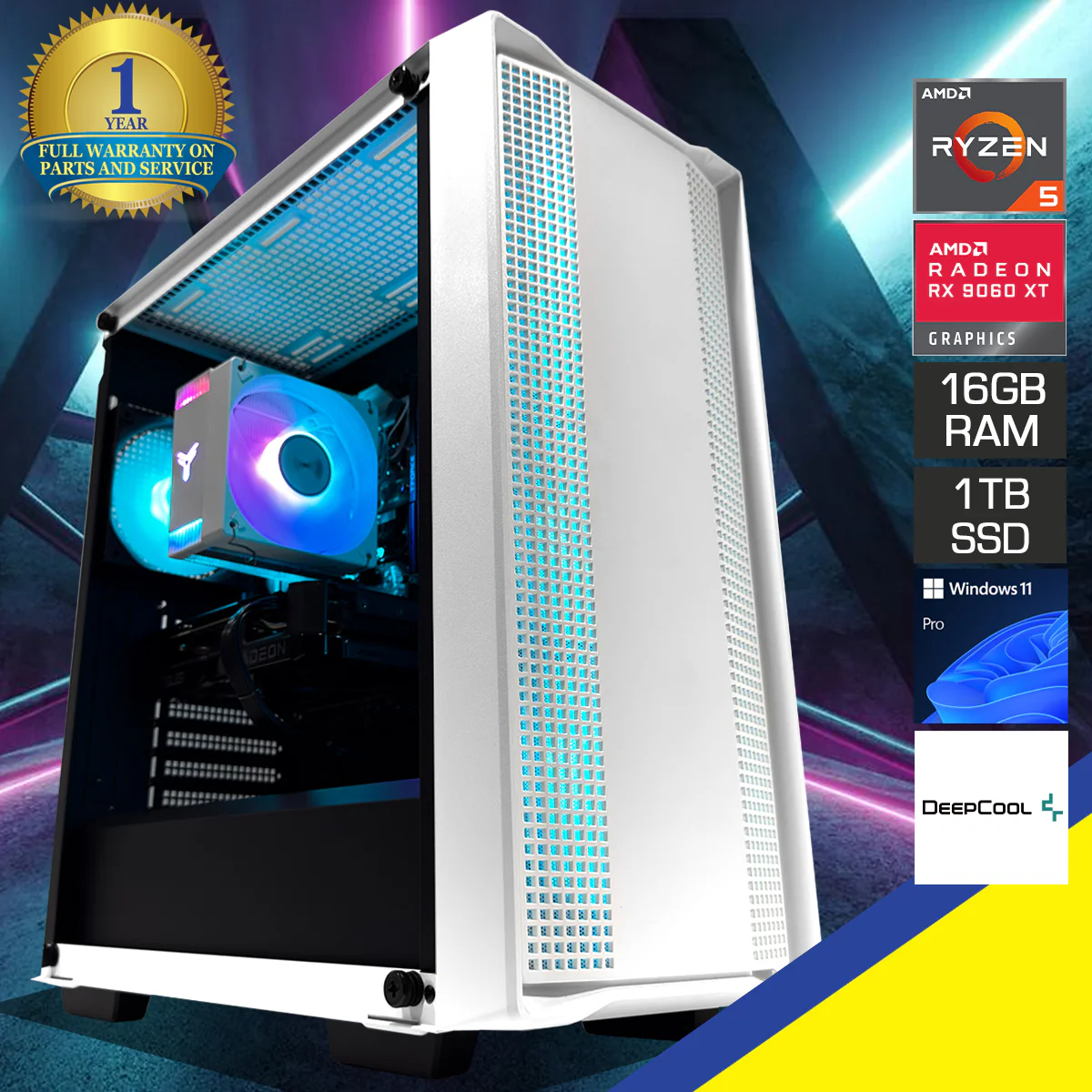 Sigma CC560 V2 White Desktop Gaming PC | AMD Ryzen 5 8400F | 16GB (2x8GB) RAM | 1TB SSD | RX 9060 XT (8GB) | Windows 11 Pro