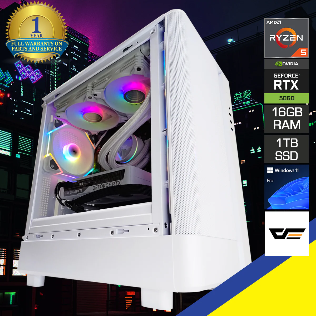 Sigma DB330M Mesh White Desktop Gaming PC | AMD Ryzen 5 7500F | 16GB RAM | 1TB SSD | RTX 5060 | Windows 11 Pro