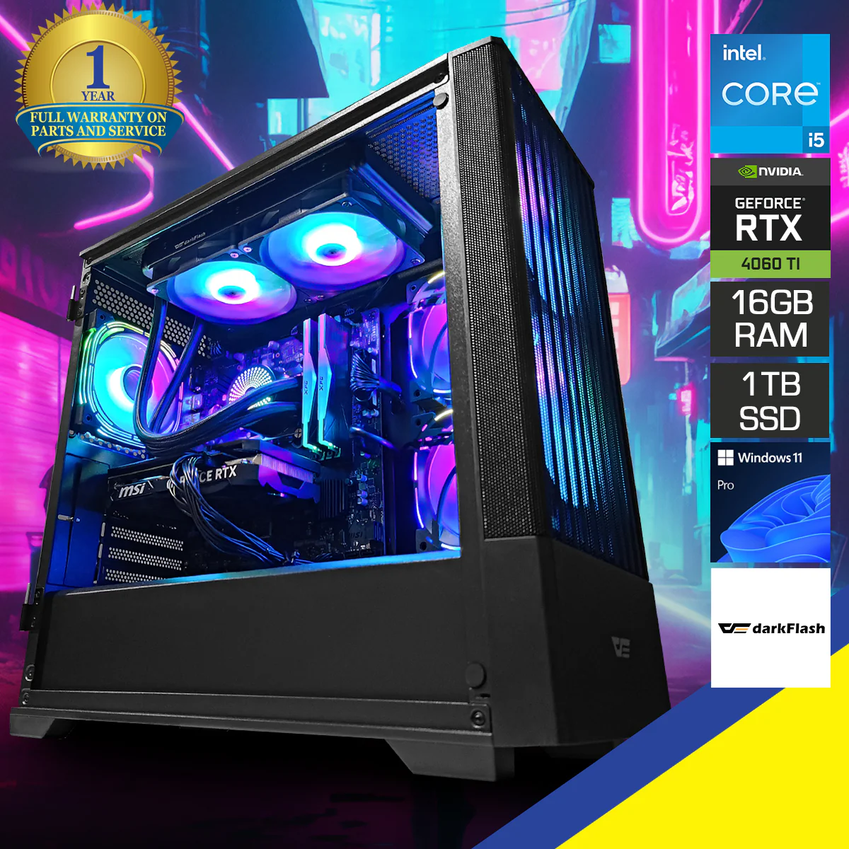 Sigma DK415M Black Desktop Gaming PC | Intel i5 14400F | 16GB RAM | 1TB SSD | RTX 4060 Ti | Windows 11 Pro