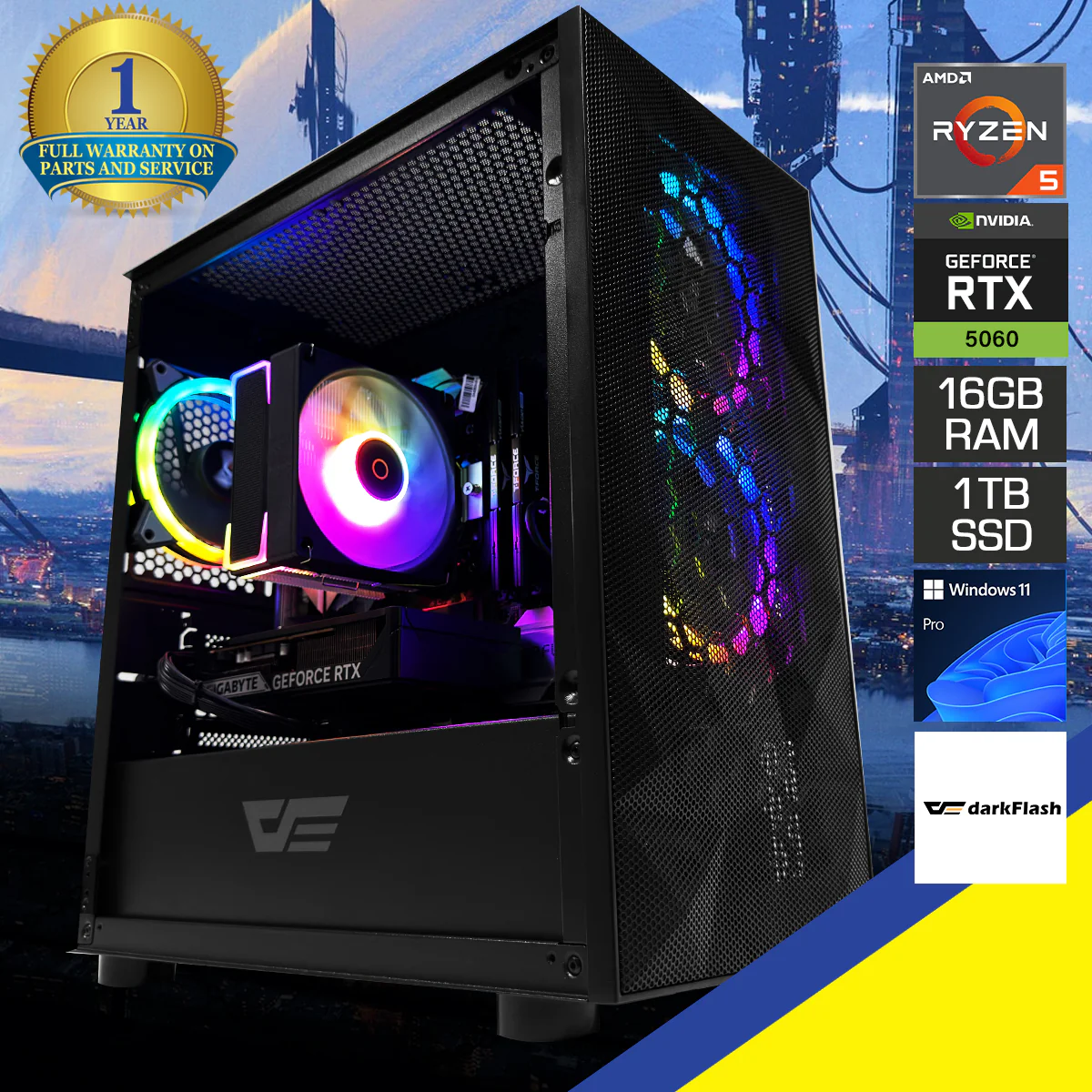 Sigma DLM 21 Black Desktop Gaming PC | AMD Ryzen 5 8400F | 16GB (2x8GB) RAM | 1TB SSD | RTX 5060 | Windows 11 Pro