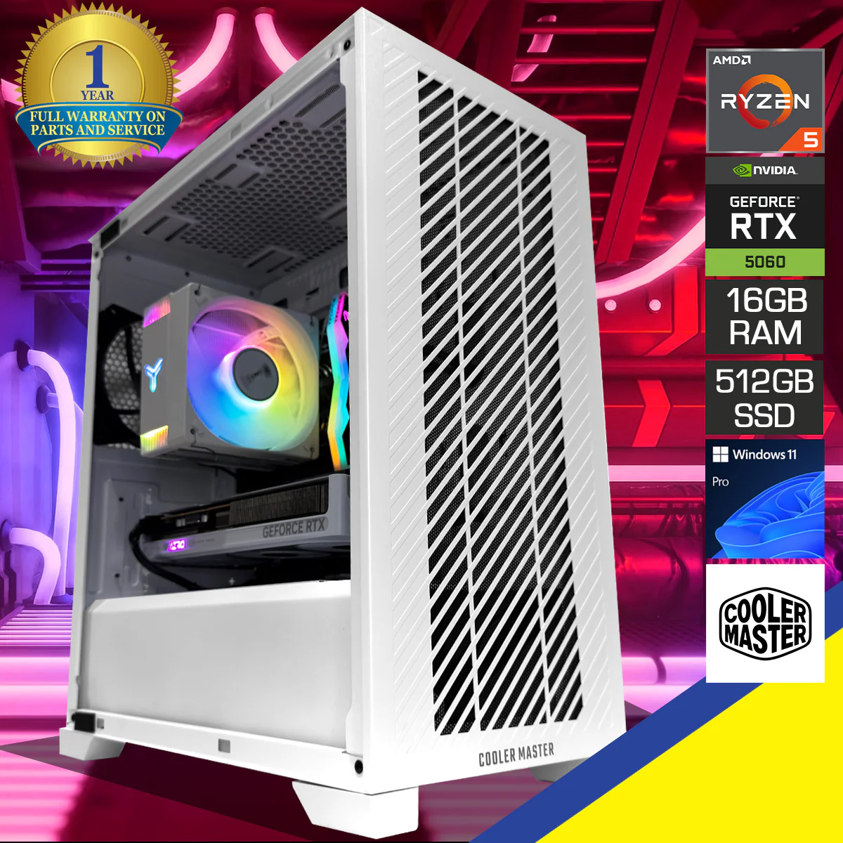 Sigma Elite 301 White Desktop Gaming PC | AMD Ryzen 5 8400F | 16GB RAM | 512GB SSD | RTX 5060 | Windows 11 Pro