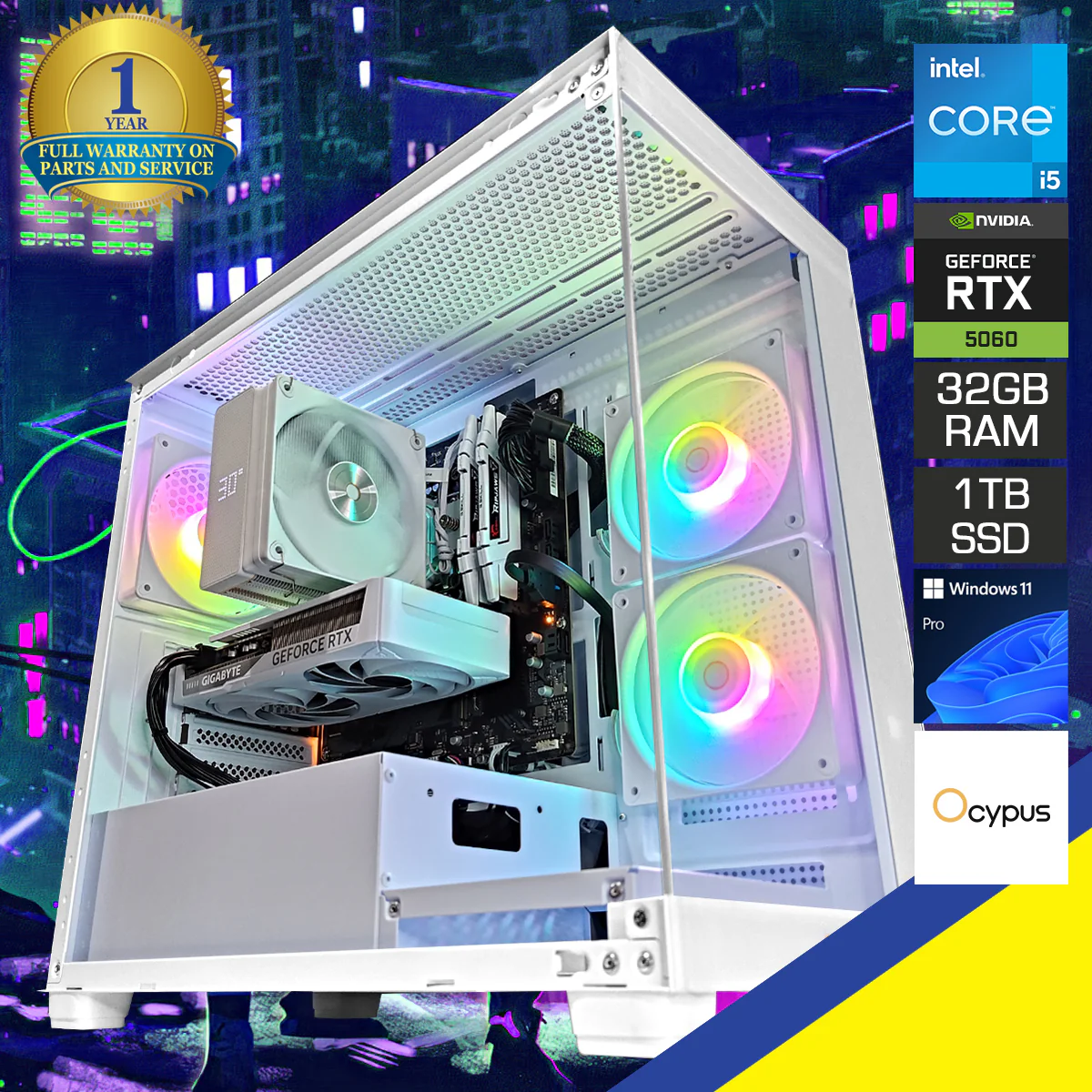 Sigma Gamma C52 White Desktop Gaming PC | Intel i5 14400F | 32GB RAM | 1TB SSD | GeForce RTX 5060 Ti OC | Windows 11 Pro