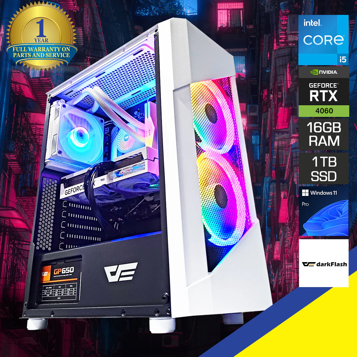 Sigma Pollux White Desktop Gaming PC | Intel i5 14400F | 16GB RAM | 1TB SSD | RTX 4060 Ti | Windows 11 Pro