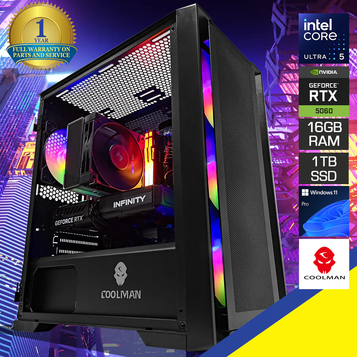 Sigma Ruby Black Desktop Gaming PC | Intel Core Ultra 5 245KF | 16GB RAM | 1TB SSD | RTX 5060 | Windows 11 Pro