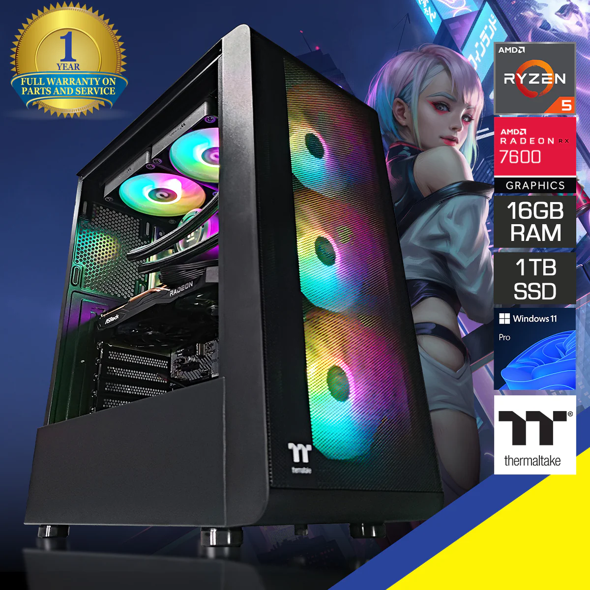 Sigma S200 TG Black Desktop Gaming PC | AMD Ryzen 5 7600 | 16GB RAM | 1TB SSD | RX 7600 | Windows 11 Pro