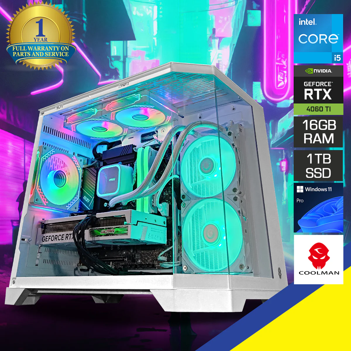 Sigma Spectra White Desktop Gaming PC | Intel i5 14400F | 16GB RAM | 1TB SSD | RTX 4060 Ti | Windows 11 Pro
