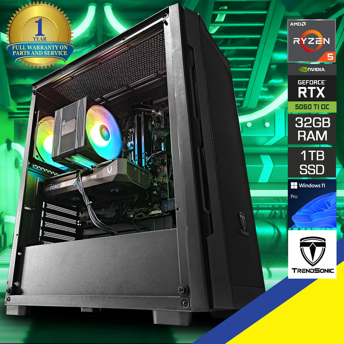 Sigma Uriel Black Desktop Gaming PC | AMD Ryzen 5 7500F | 32GB RAM | 1TB SSD | RTX 5060 Ti OC 16 GB | Windows 11 Pro