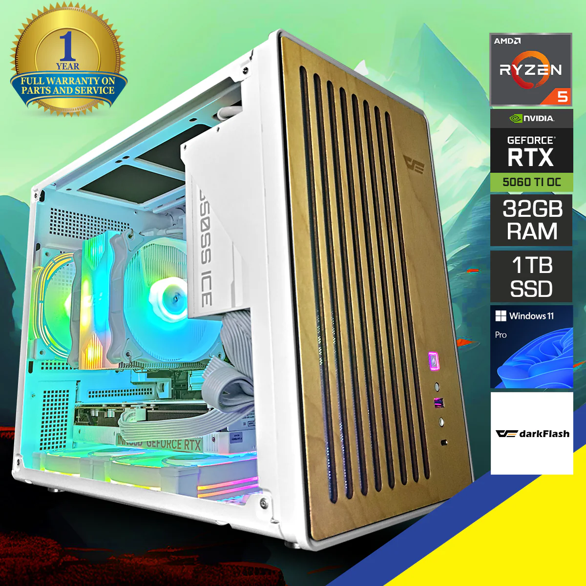 Sigma WD200 White Desktop Gaming PC | AMD Ryzen 5 7500F | 32GB RAM | 1TB SSD | with WiFi + Bluetooth | GeForce RTX 5060 Ti OC | Windows 11 Pro