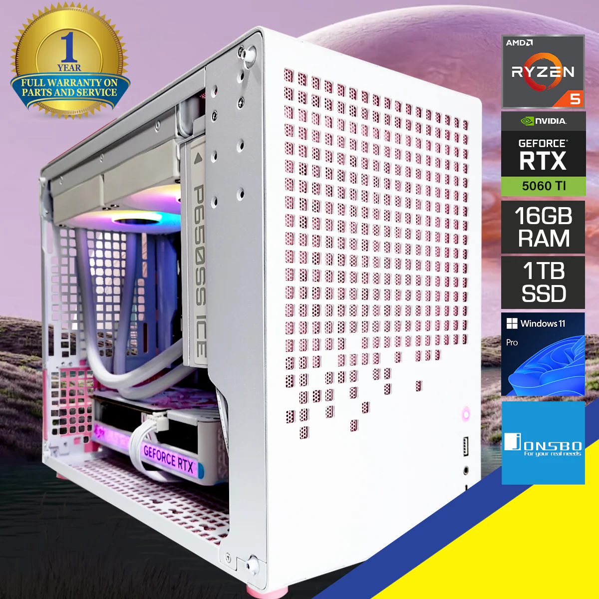 Sigma Z20 Pink/White Desktop Gaming PC | AMD Ryzen 5 7500F | 16GB RAM | 1TB SSD | RTX 5060 Ti OC | Windows 11 Pro