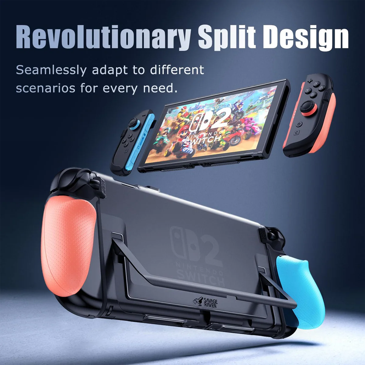 Skull & Co. FissionGrip for Nintendo Switch 2 (Black, Neon Blue/Red, Light Purple/Light Green) - Image 5