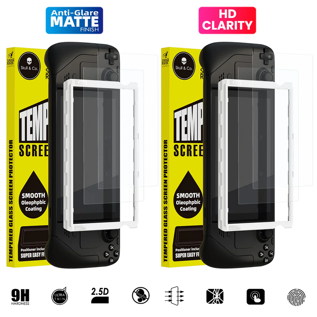 Skull & Co. Tempered Glass Screen Protector 9H Hardness / 2.26mm Ultra Thin with Positioner for Steam Deck / LCD  (Anti-Glare Matte Finish, HD Clarity) (SDSP2-P-M, SDSP2-P-G)