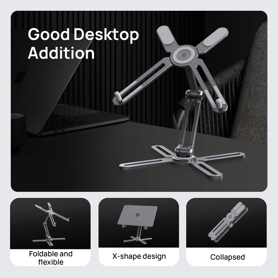 SODI 300 Foldable & Flexible X Shape Design Laptop Stand with 360 Rotating Base (Grey) - Image 4