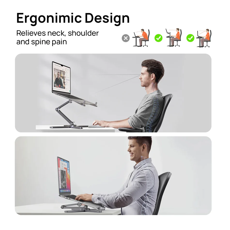SODI 300 Foldable & Flexible X Shape Design Laptop Stand with 360 Rotating Base (Grey) - Image 6