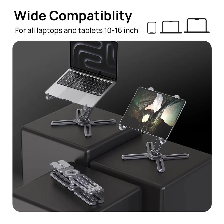 SODI 300 Foldable & Flexible X Shape Design Laptop Stand with 360 Rotating Base (Grey) - Image 8