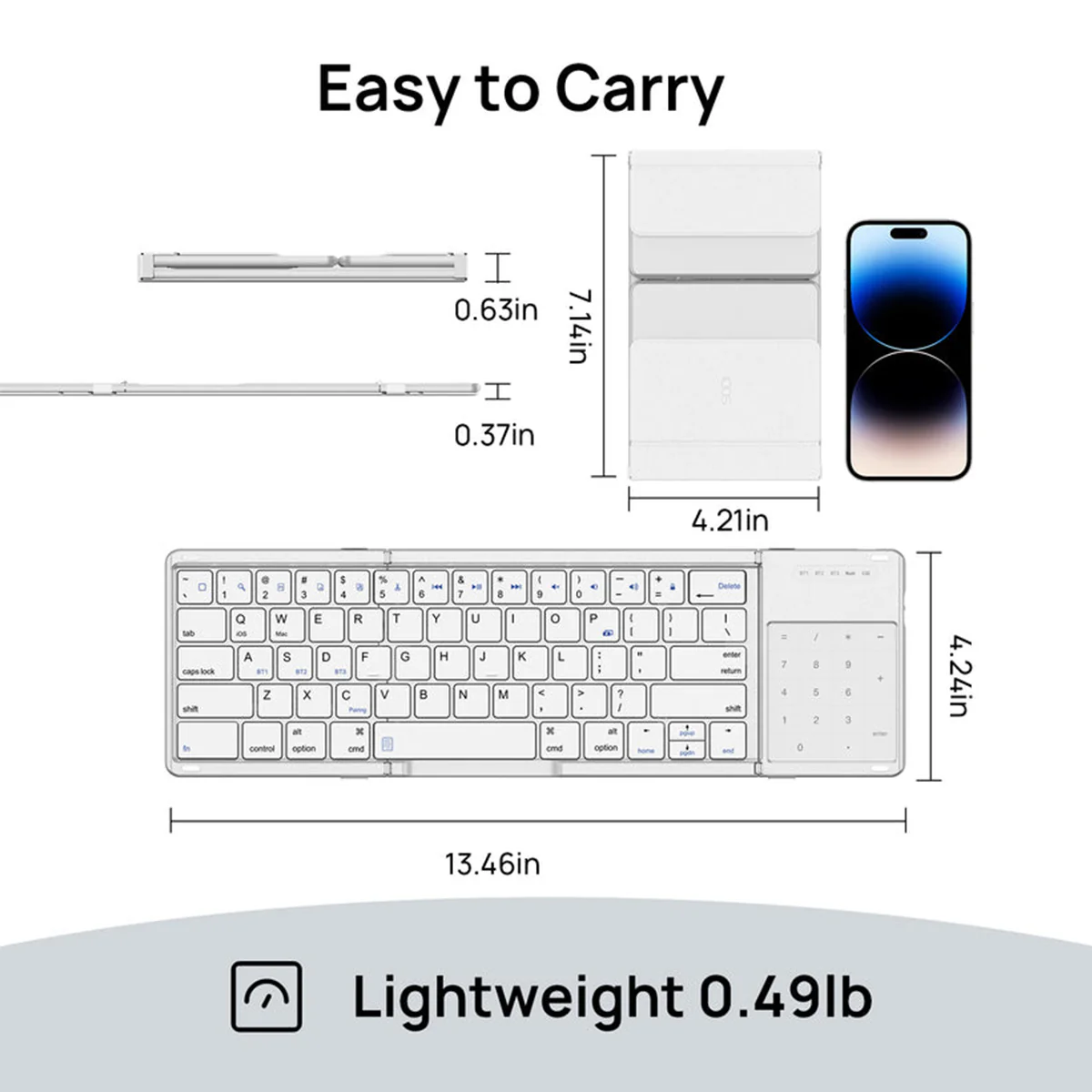 SODI B077T 65 Keys Wireless Foldable Keyboard with Touchpad (Silver) - Image 4
