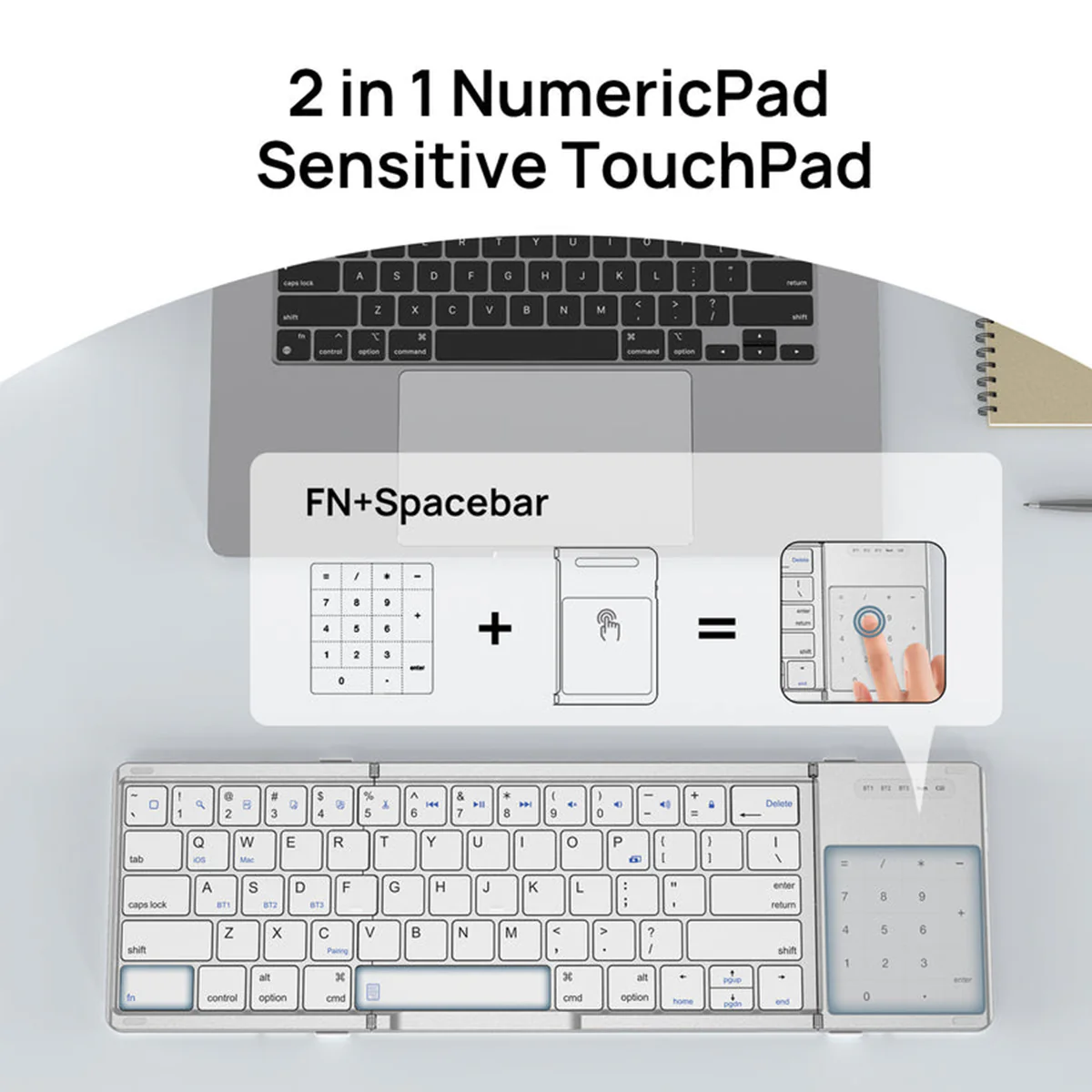 SODI B077T 65 Keys Wireless Foldable Keyboard with Touchpad (Silver) - Image 6