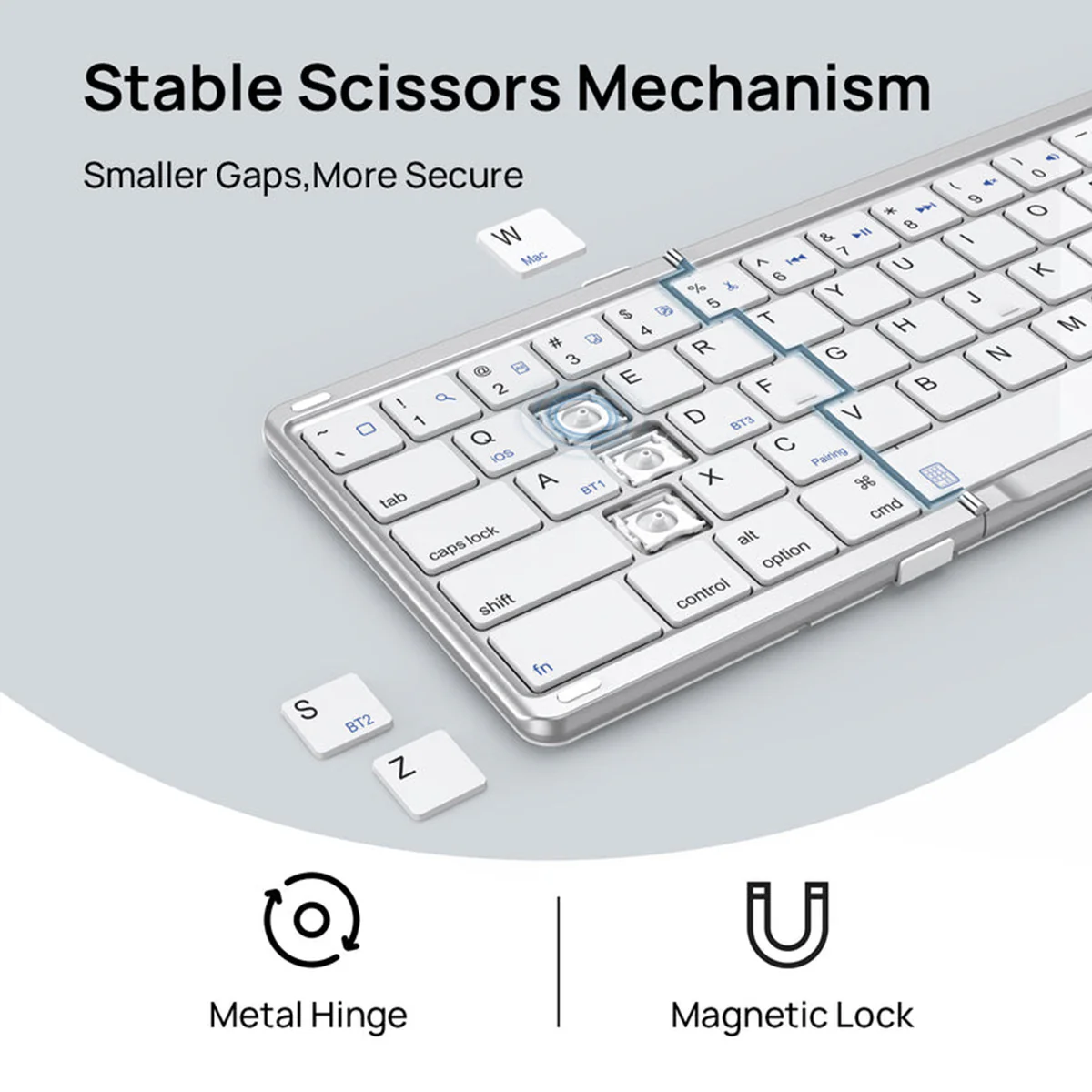 SODI B077T 65 Keys Wireless Foldable Keyboard with Touchpad (Silver) - Image 9